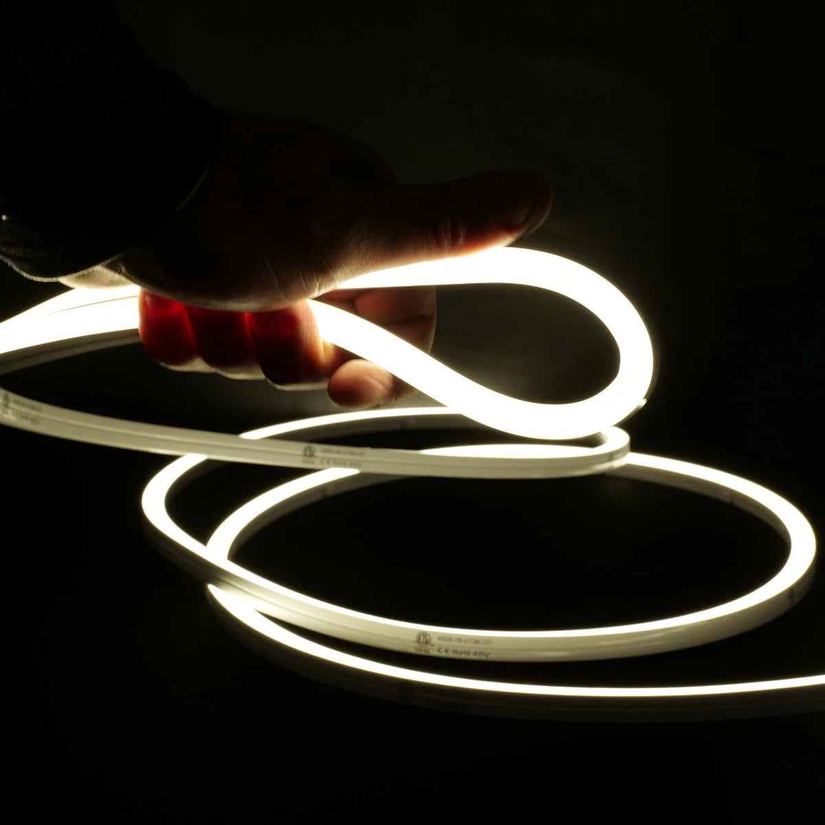 ATOM LED natural white 4000K 10x10mm side bend neon flex lighting a driveway edge in one continuous run — 48V IP67 waterproof
