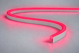 Rose Red 6x12mm 12V IP65 neon flex showing the domed side-bend profile used in the product datasheet.