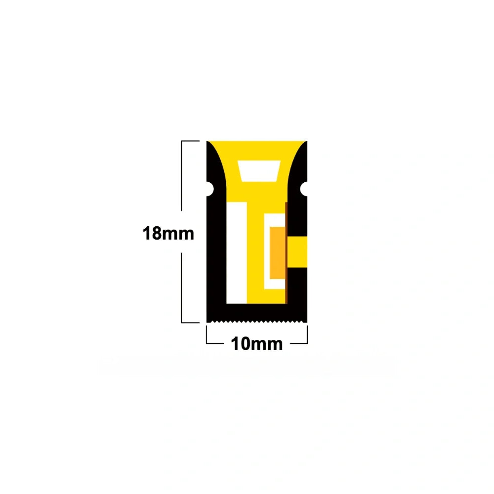 IP67 waterproof RGBW neon flex 10x18mm side profile view