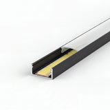 COB LED strip seated inside the black 17x8mm aluminium channel, unlit