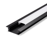 Black 25x7mm recessed aluminium LED profile with opal diffuser cover