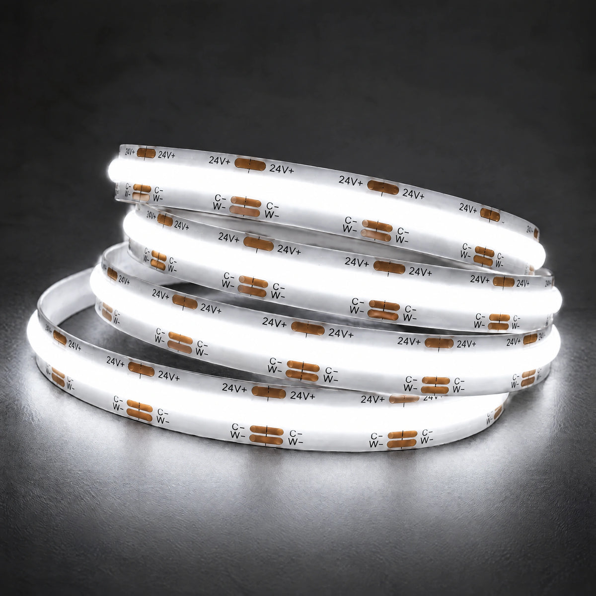 24V tunable CCT COB LED strip at 6500K cool white colour illustration