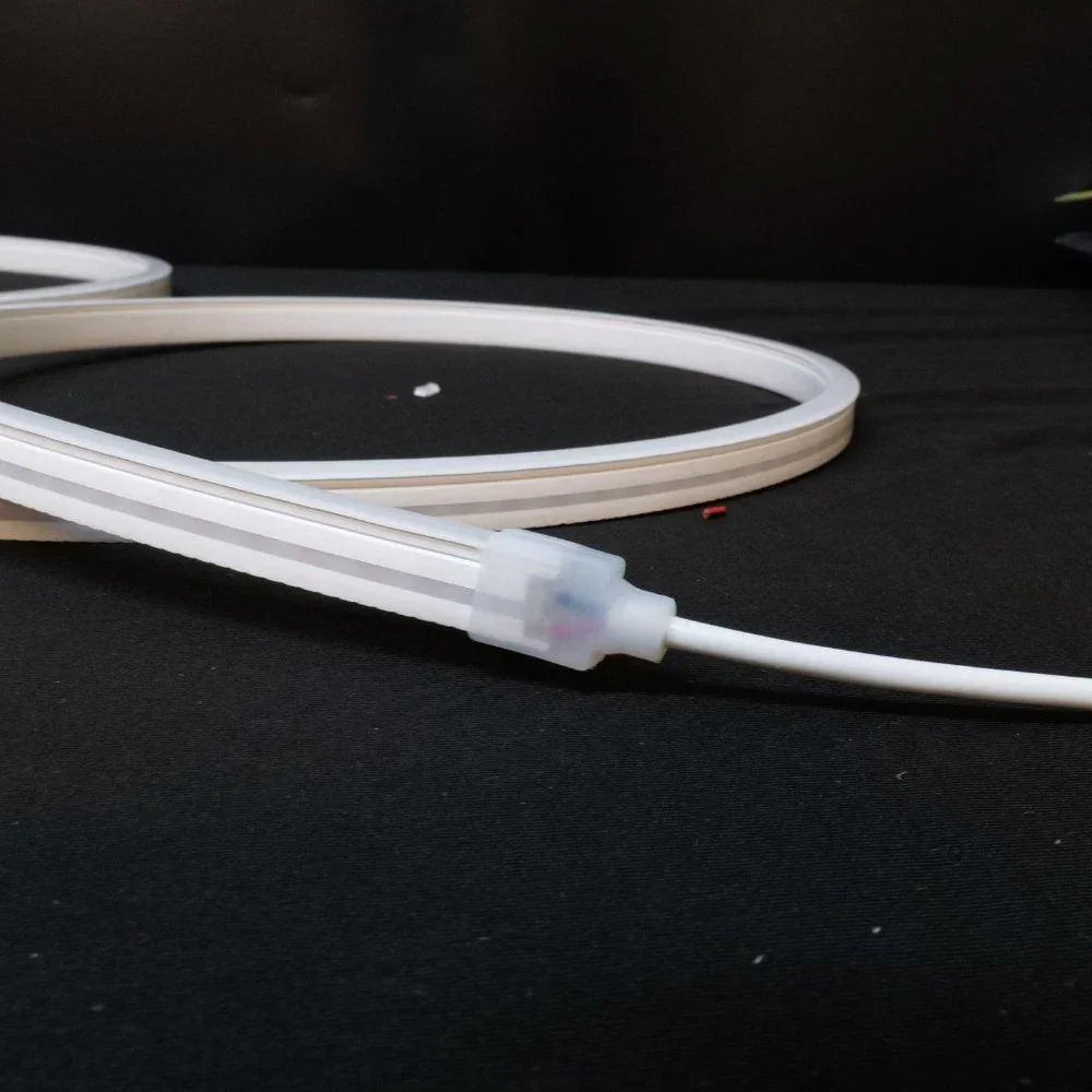 Cool White 6000K neon flex 8x16mm — outdoor garden installation under pergola or fence