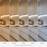 Illustrative Free Cut COB LED strip colour-temperature comparison: 2700K, 3000K, 4000K, 5000K and 6500K