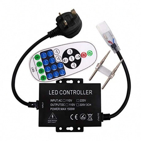LED Neon Flex 220V 240V 8x16mm 23-Key RF Remote Control 1500W Dimmer Transformer for Brightness Adjustment - UK LED Lights