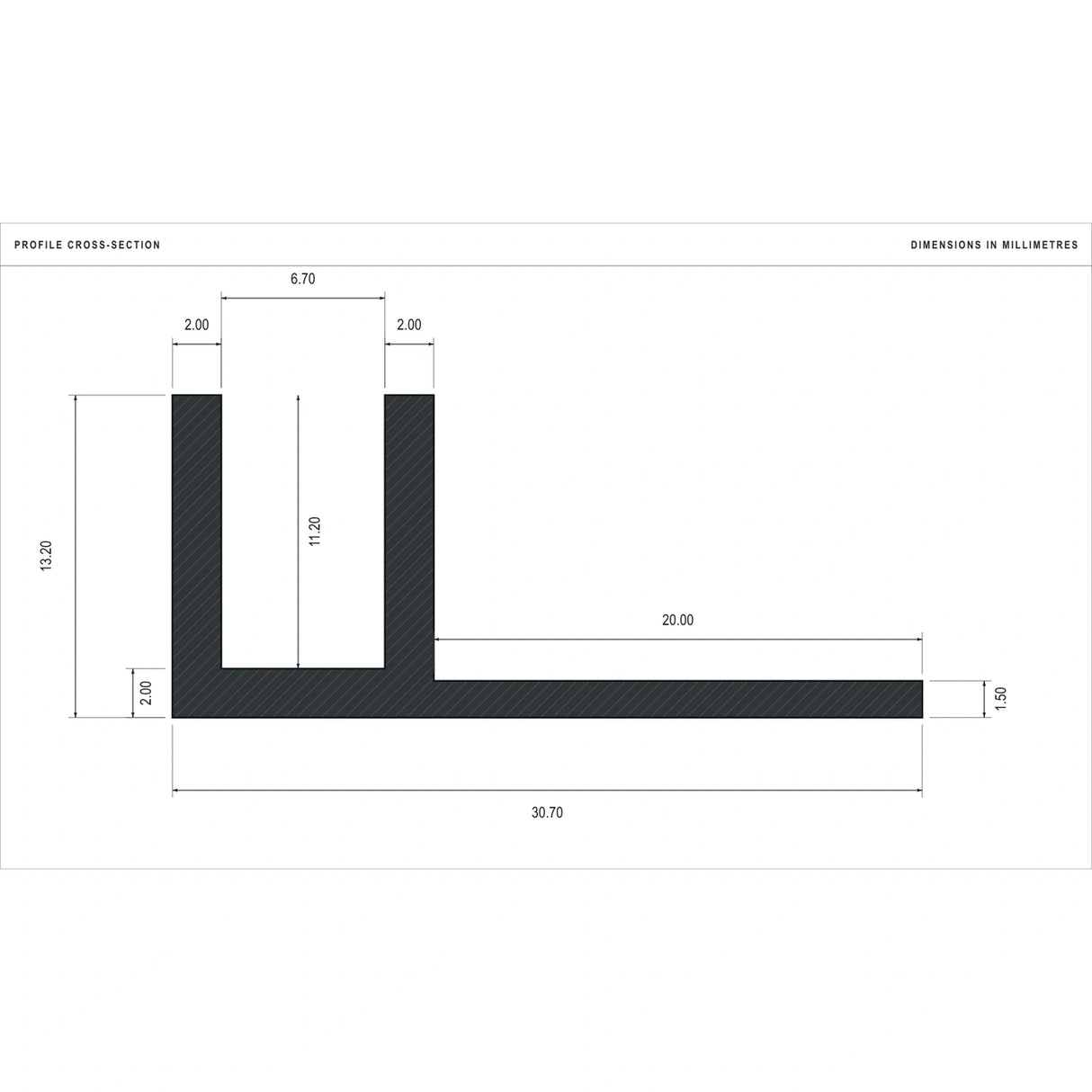 Close cross-section dimensions for LED Neon Flex Profile 6 × 12 mm tile-in channel