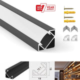 LED Strip Aluminium Corner Profile Black Milky Cover Channel 19x19mm - UK LED Lights