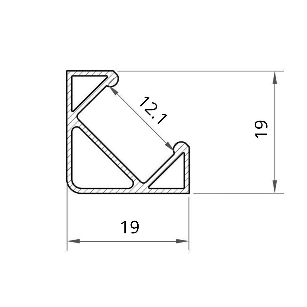 LED Strip Aluminium Corner Profile Milky Cover Cabinet LED Corner Profile 19x19mm - UK LED Lights