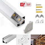 LED Strip Aluminium Corner Profile Milky Cover Cabinet LED Corner Profile 19x19mm - UK LED Lights