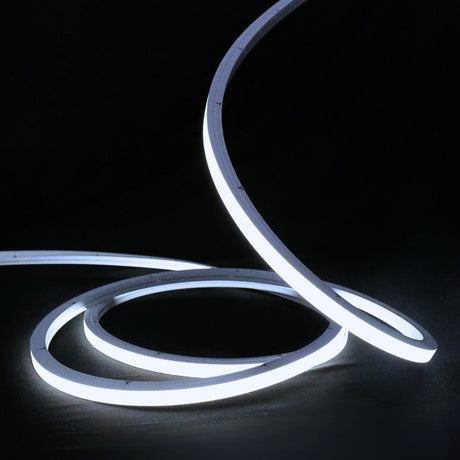 6000K cool white 10x10mm vertical bend top bend LED neon flex, 48V IP67, switched on