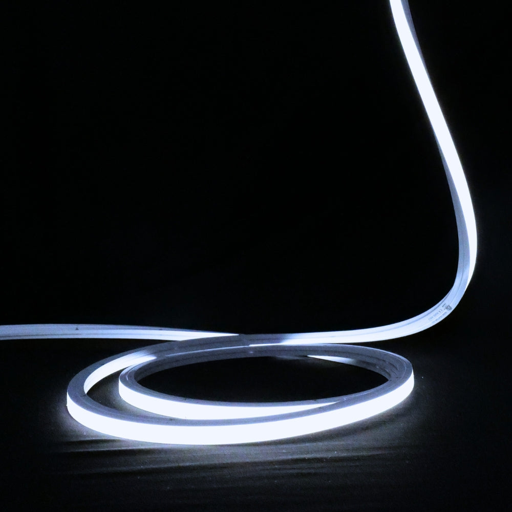 Vertical bend LED neon flex along stair nosings, 6000K cool white 10x10mm 48V