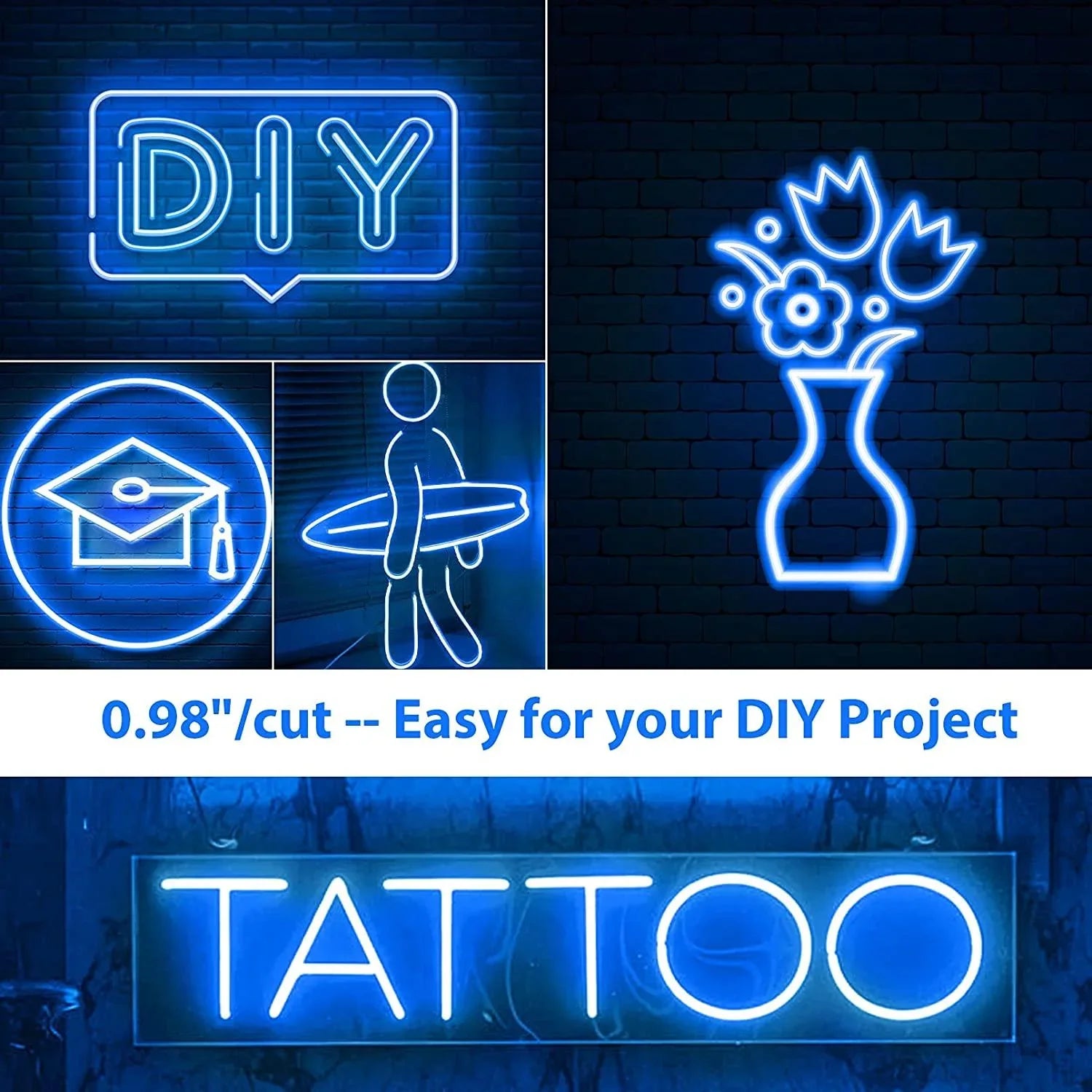 Mini Blue Neon Flex DC 12V 6x12mm 120LED/m IP65 Waterproof 1cm Cut – UK ...