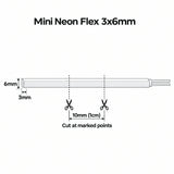 3x6mm mini neon flex cutting guide showing 10mm (1cm) cutting intervals