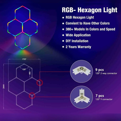 RGB Hexagrid LED Hexagon Ultrabright LED Multicolour Hex Lights - Four Hex Grid - UK LED Lights