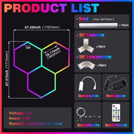 RGB Hexagrid LED Hexagon Ultrabright LED Multicolour Hex Lights - Three Hex Grid - UK LED Lights