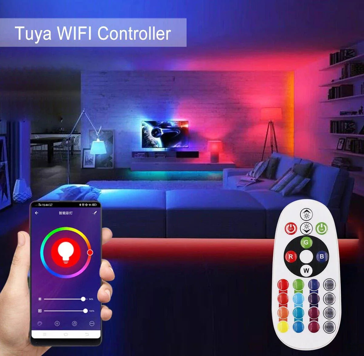 RGB LED Strip 220V 240V 60LEDs/m WIFI Controller with Remote Works