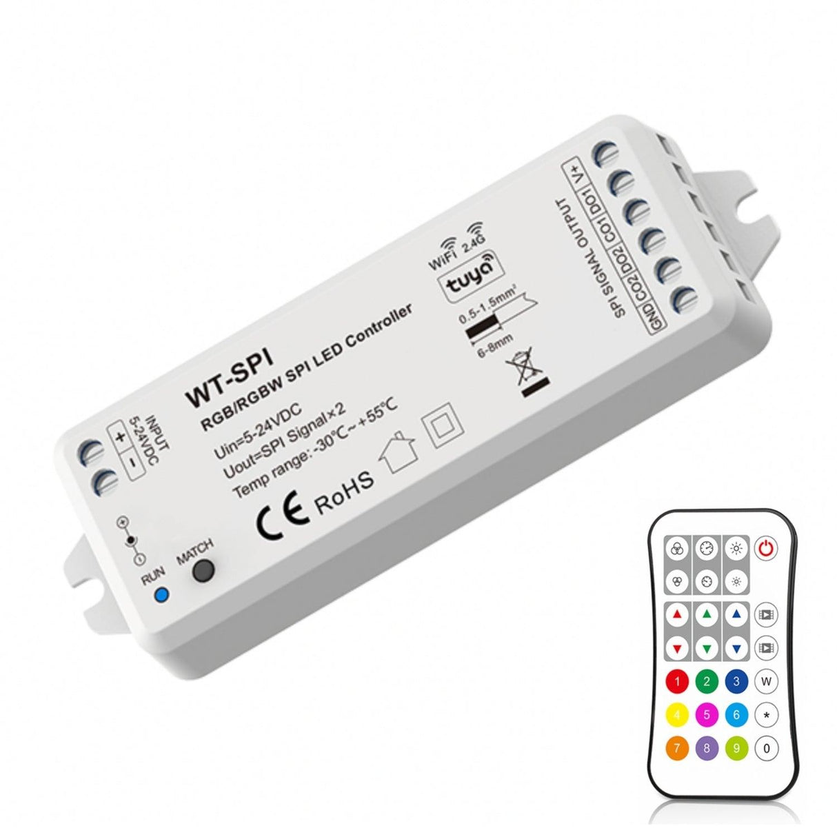 Skydance Digital Pixel RGB Controller 5-24VDC WiFi & RF RGB/RGBW SPI LED Controller WT-SPI (Tuya App) WS2811 with Remote - UK LED Lights
