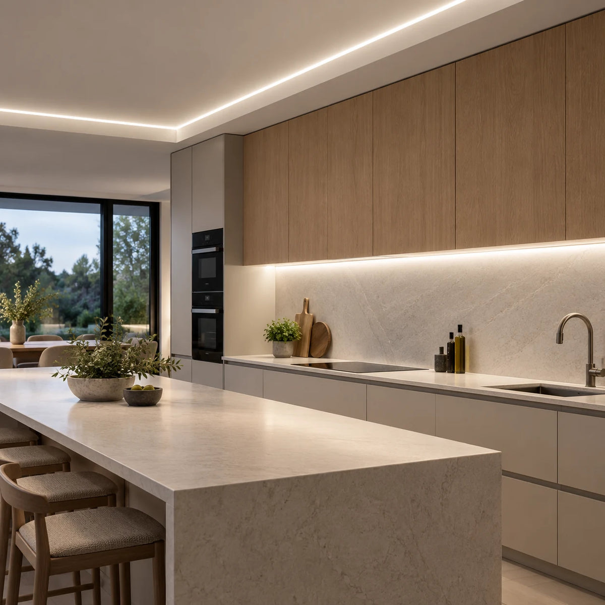 Illustrative natural 4000k 8×16mm IP65 neon flex installed in dry indoor ceiling coving