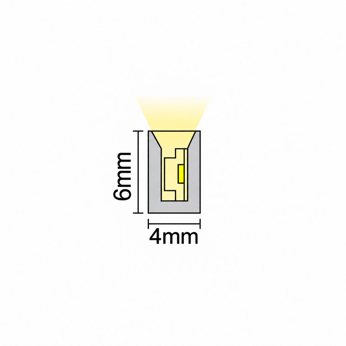 UK LED Lights — 4x6mm FreeCut Mini Neon Flex dimension diagram showing 4mm width and 6mm height