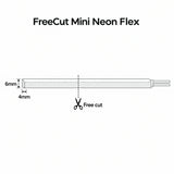 UK LED Lights — 4x6mm FreeCut Mini Neon Flex cutting diagram with scissors and cut-to-length silicone strip