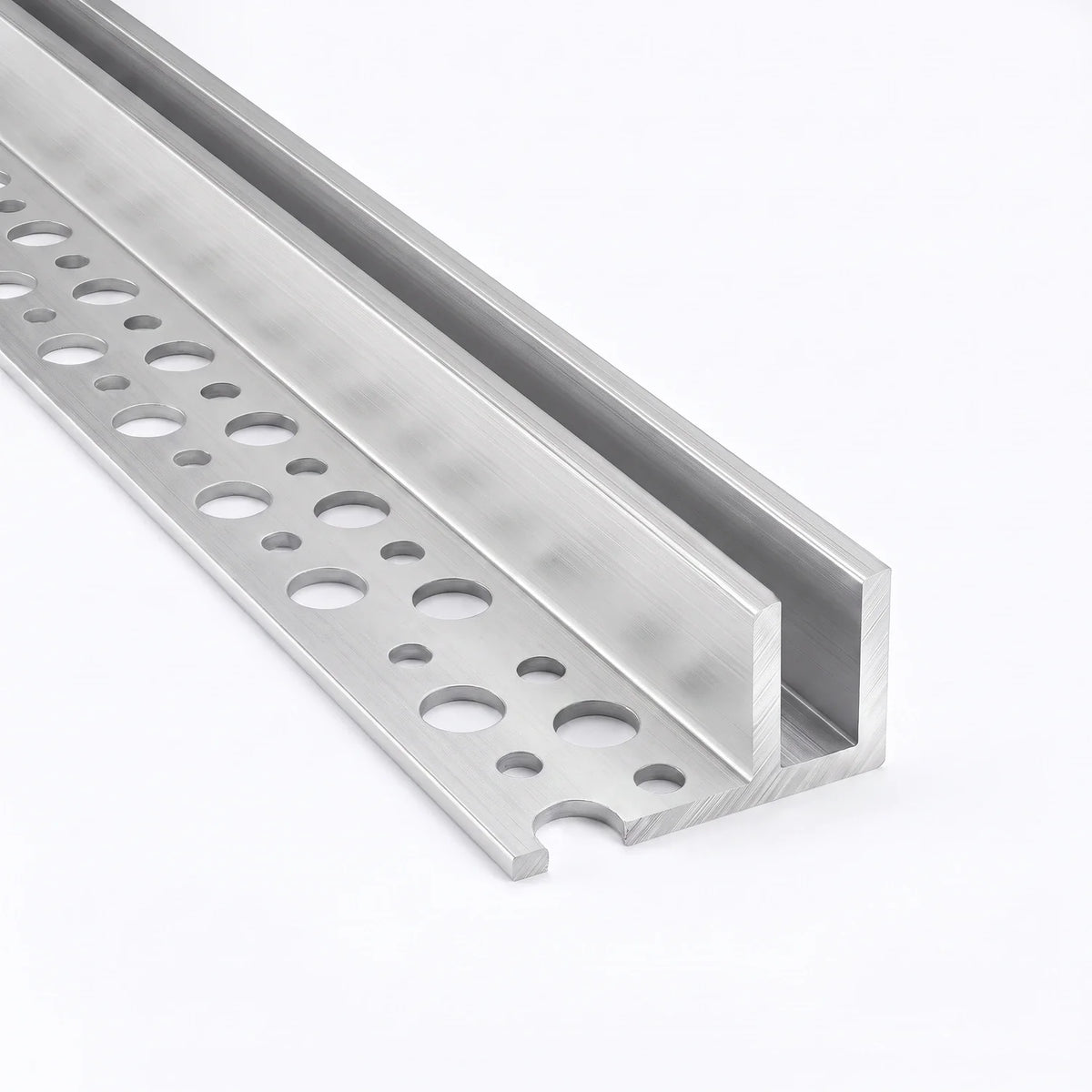 Raised view of the tile-in profile and its perforated mounting flange