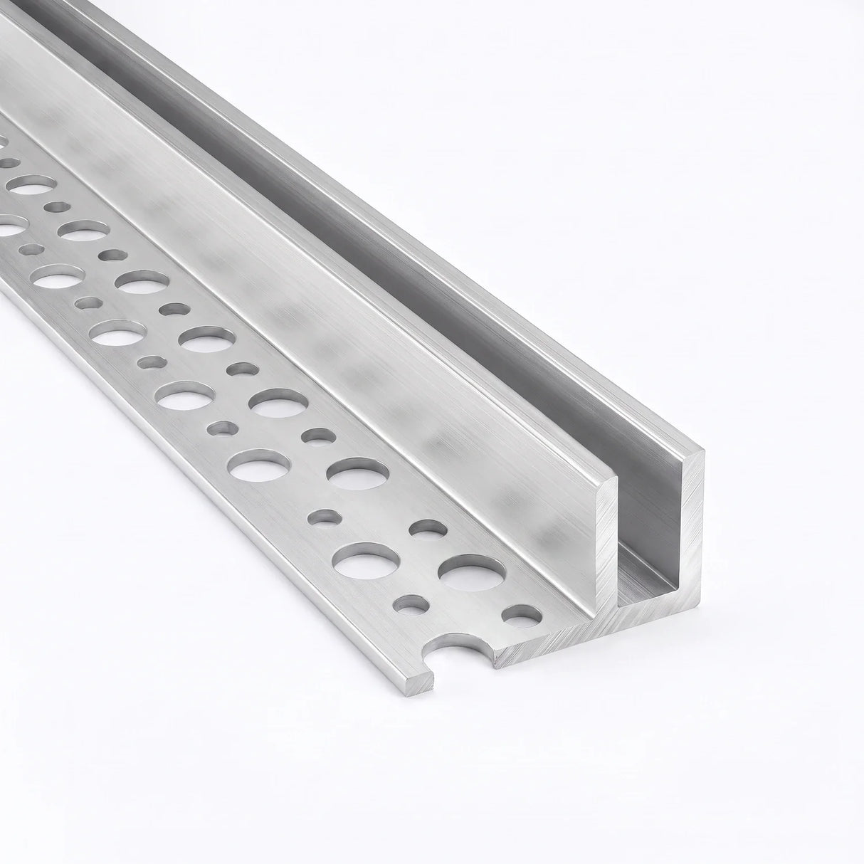 Raised view of the tile-in profile and its perforated mounting flange