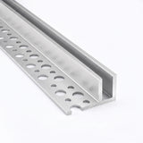 Raised view of the tile-in profile and its perforated mounting flange