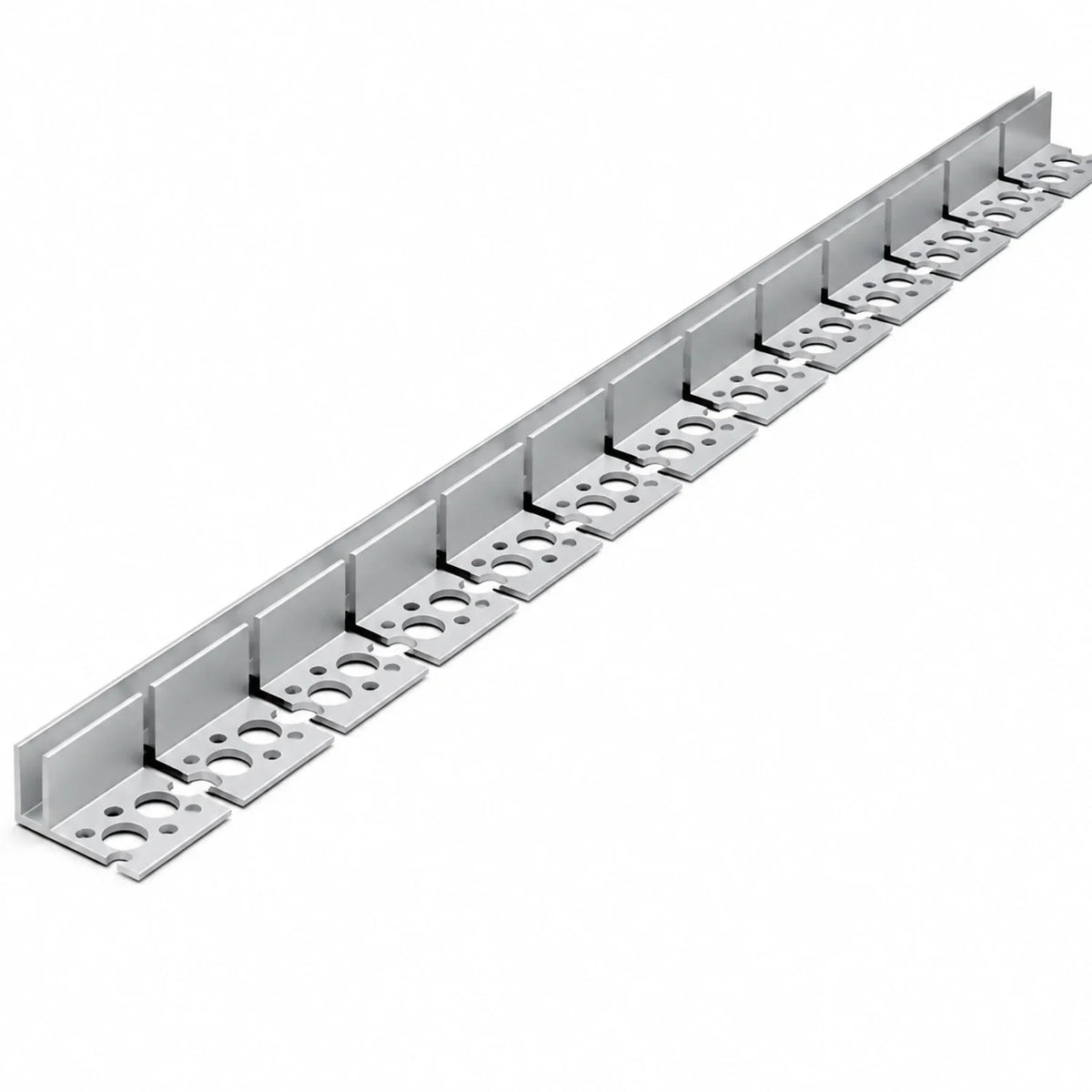 Long view of the segmented bendable tile-in profile for 10×20mm Neon Flex