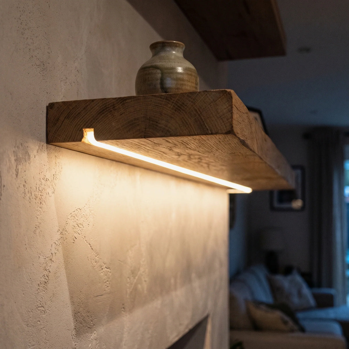 3000K 4.5×4.5mm Mini Neon Flex lighting a shelf shadow gap, installation illustration