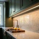 2700K 4×8mm Mini Neon Flex lighting a kitchen worktop, under-cabinet installation illustration