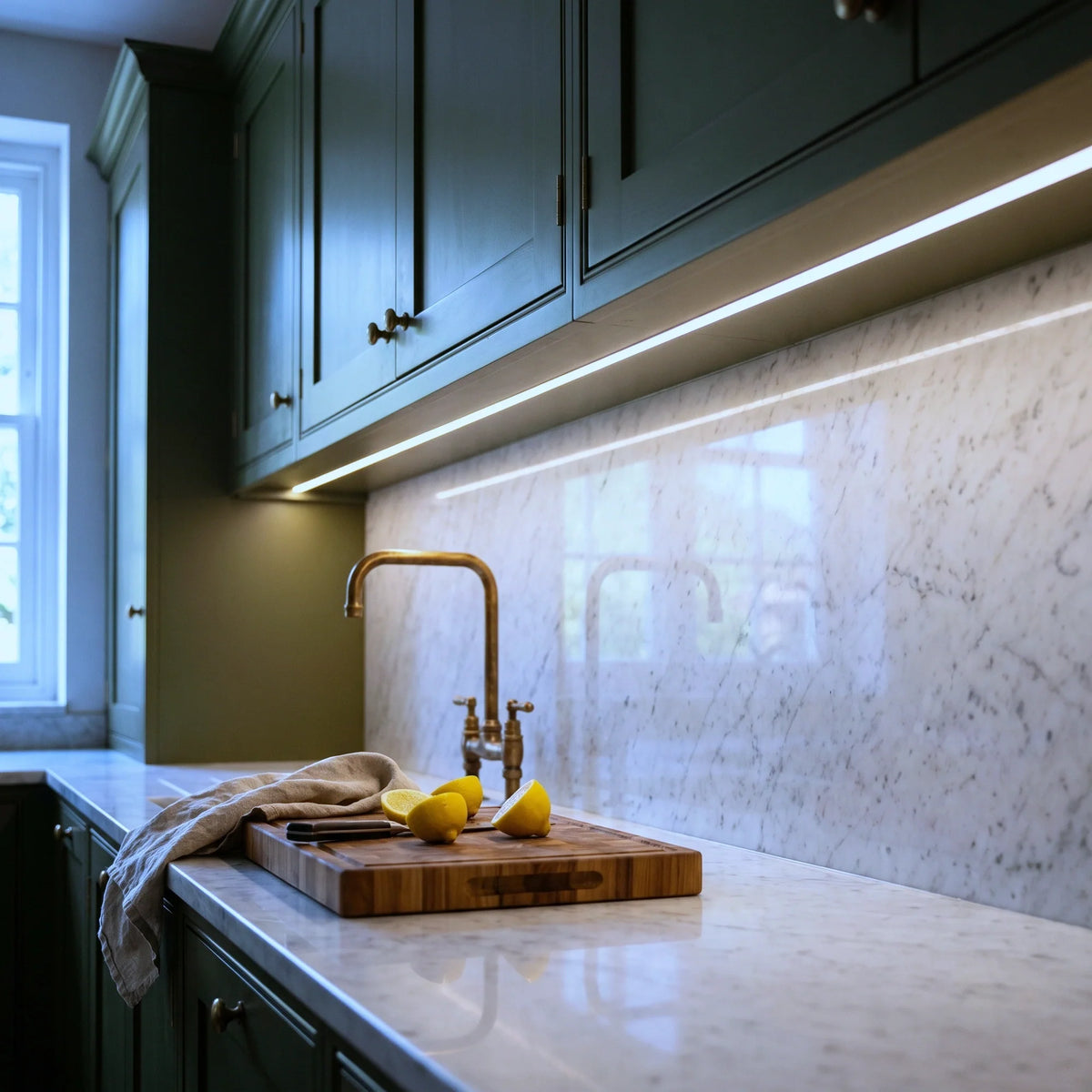 6000K 4×8mm Mini Neon Flex lighting a kitchen worktop, under-cabinet installation illustration
