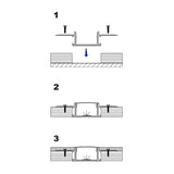 Three step plaster-in profile installation: screw fix, board up, skim over