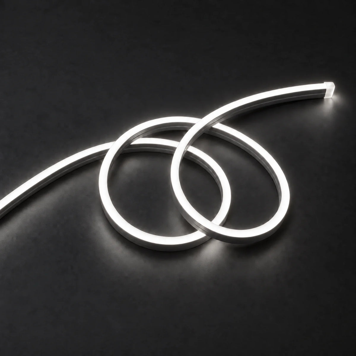 UK LED Lights natural 4000k 8×16mm 220–240V neon flex in a double-loop arrangement on dark charcoal