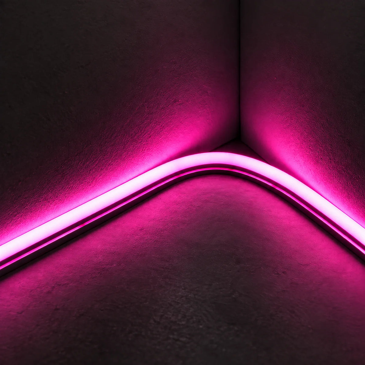 UK LED Lights 8×16mm 220–240V pink neon flex illuminating a curved inside corner