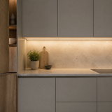 Warm White 3000K COB LED strip installed beneath contemporary kitchen cabinets