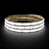 Daylight 5000K 24V 10mm COB LED strip shown illuminated in a coil on a dark background.