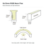 6x12mm RGB neon flex cross-section, housing dimensions and 120 degree beam angle
